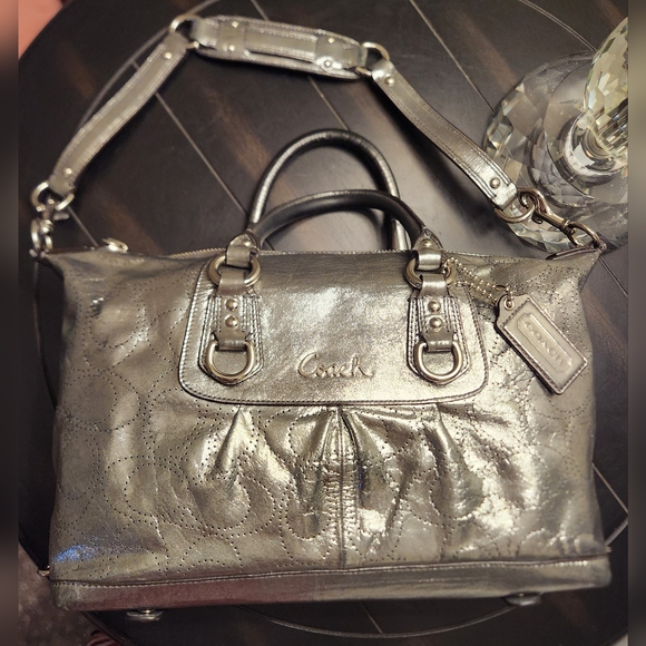COACH Ashley Perforated Metallic Gunmetal Leather Satchel SALE SALE SALE!!! - Picture 2 of 16